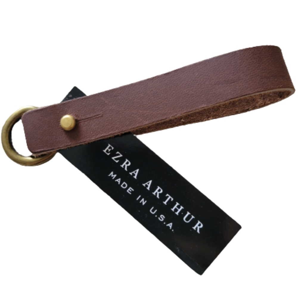 Ezra Arthur Made in USA Leather & Brass Key Chain, Strap, Fob NWT